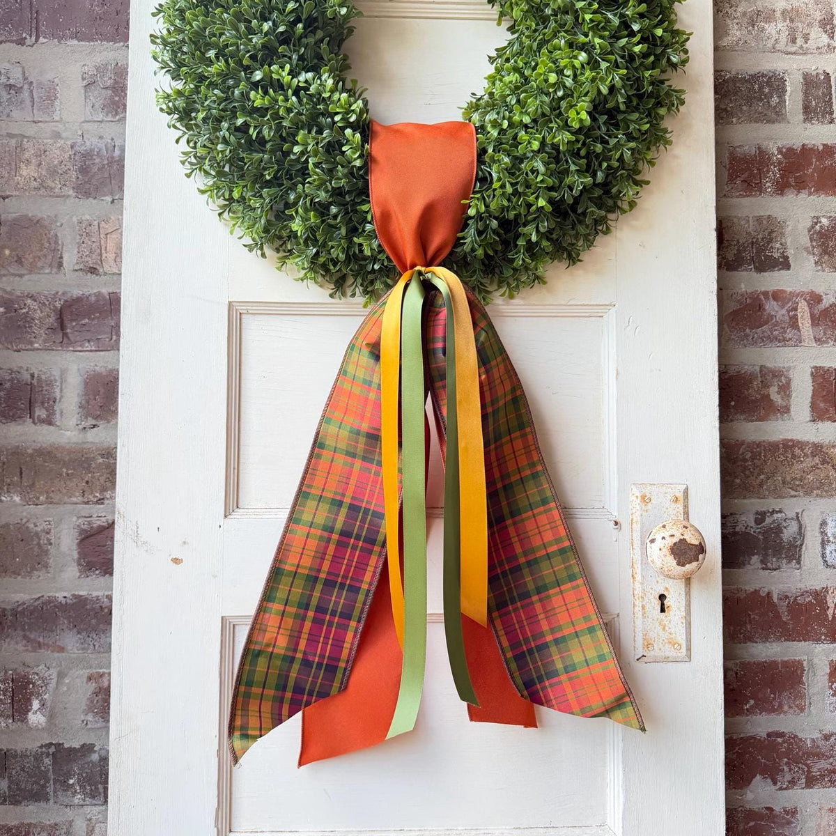 Fall Wreath Sash Plaid Wreath Sash Autumn Front Door Decor Thanksgiving Wreath Decor Orange Green Gold Ribbon Sash 28 Inch