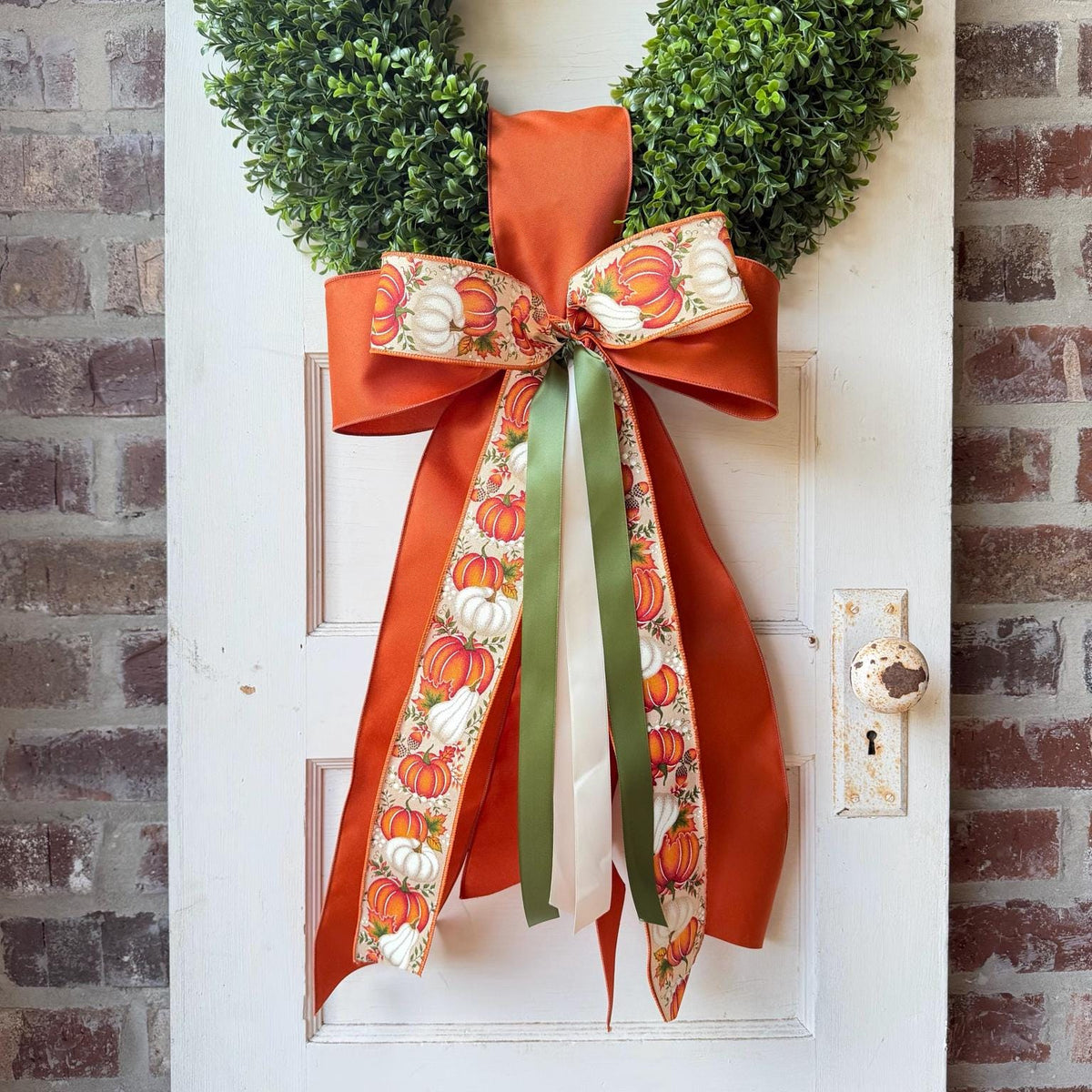 Fall Wreath Sash Pumpkin Wreath Sash Thanksgiving Front Door Decor Autumn Wreath Bow Orange Green Fall Door Decor 28 Inch