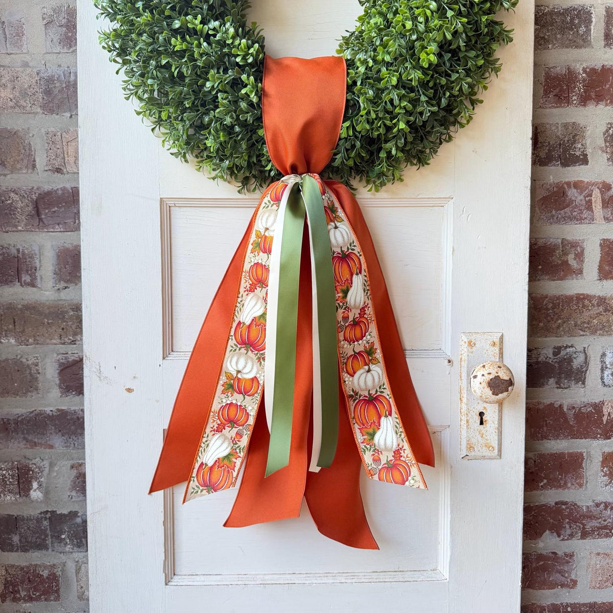 Pumpkin Wreath Sash Fall Wreath Sash Thanksgiving Front Door Decor Autumn Door Decor Orange Green Pumpkin Ribbon Sash 28 Inch