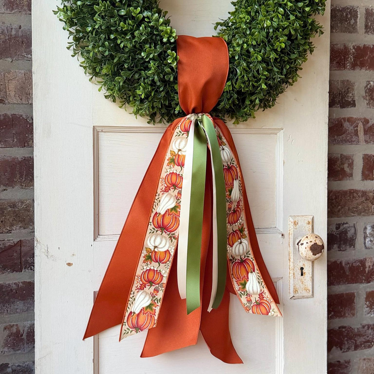 Pumpkin Wreath Sash Fall Wreath Sash Thanksgiving Front Door Decor Autumn Door Decor Orange Green Pumpkin Ribbon Sash 28 Inch