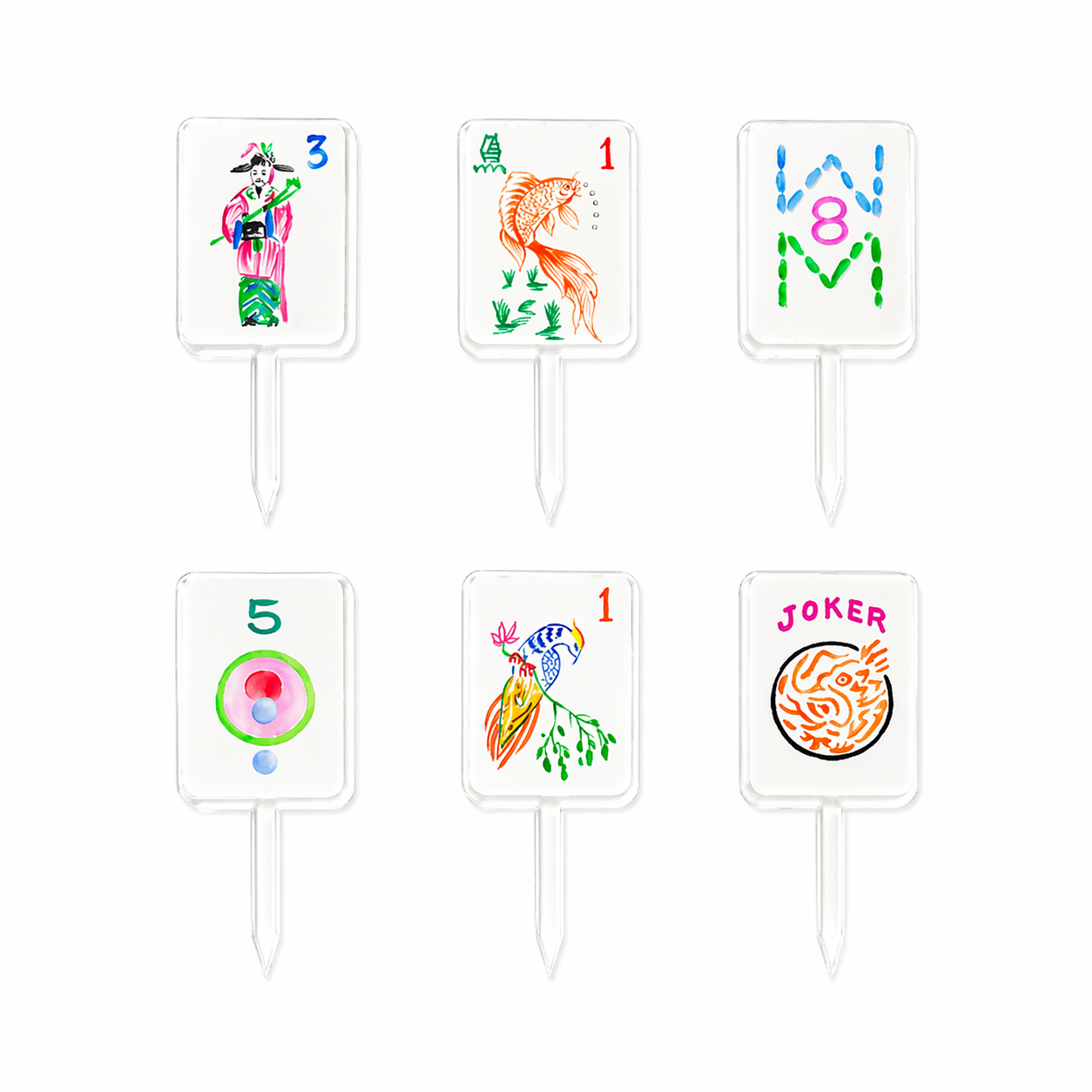 Mahjong Acrylic Cupcake Picks Set of 6