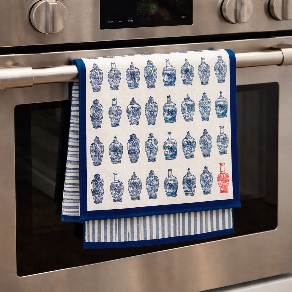 Blue & White Chinoiserie Tea Towel, Ginger Jar Tea Towwl
