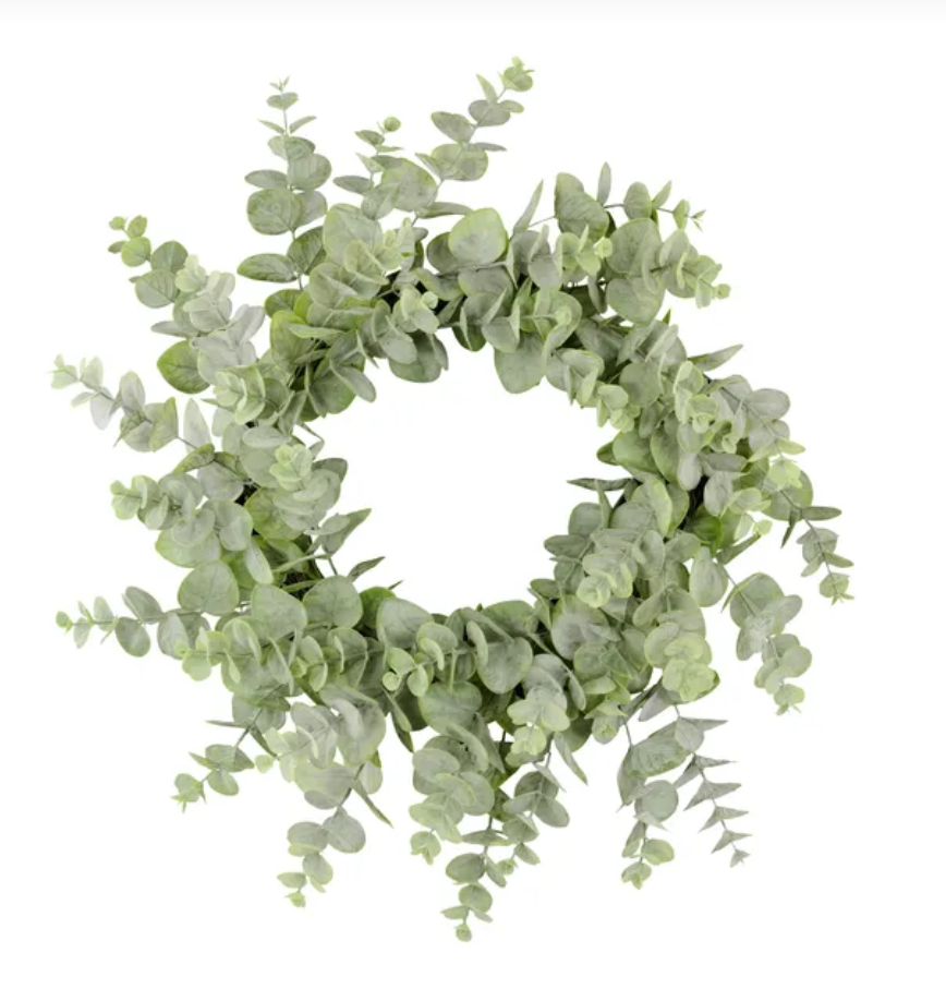 24 Inch Eucalyptus Wreath Spiral Design, Faux Greenery Wreath for Front Door, Wall, Mantel Decor