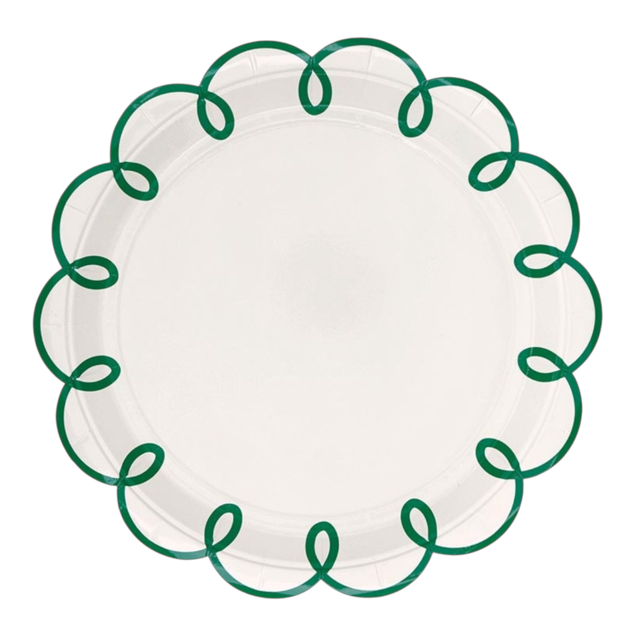 Green Scallop Paper Plates 9 Inch Party Plates Set of 8 Elegant Disposable Plates for Entertaining and Showers