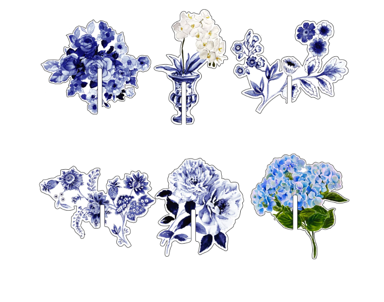 Blue & White Blooms Acrylic Drink Clip Combo