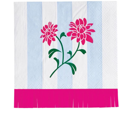 Floral Fringe Mahjong Beverage Napkins, Pinka & Blue Set of 20