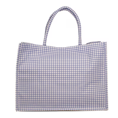 Blue Gingham Tote & Cosmetic Bag Set | Matching Travel & Everyday Essentials