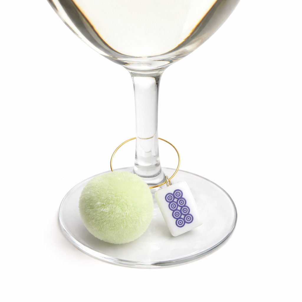 Mahjong Pom Pom Wine Charms | Colorful Game Night Drink Markers