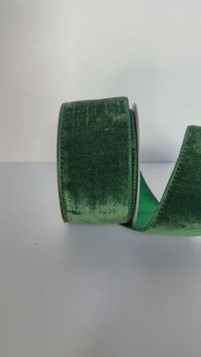 Green Velvet Christmas Ribbon, Wired Ribbon, Luxury Wreath Ribbon for Christmas Tree Decor, Holiday Ribbon