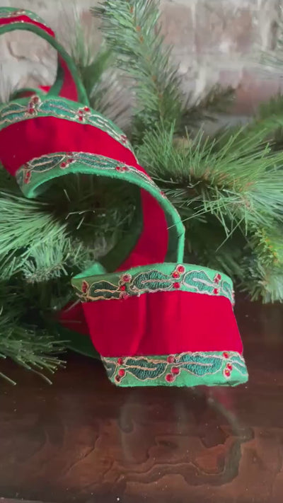 Red Velvet Christmas Ribbon Wired Edge Holly Ribbon Designer Ribbon Christmas Tree Ribbon Wreath Ribbon Bow Making Holiday Decor 2.5 Inch 5