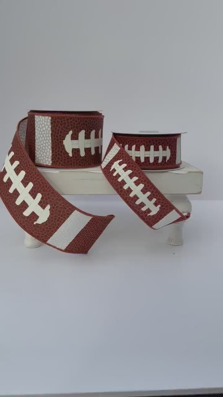 Football Ribbon, Football Lace Ribbon, Brown and White Wired Ribbon, Football Decor Ribbon Game Day Ribbon Football Wreath Ribbon