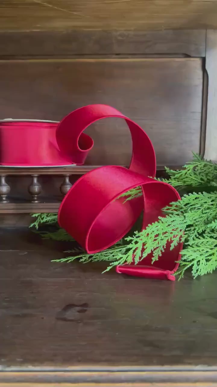 Red Wired Ribbon for Wreaths, Satin Ribbon for Bows, Christmas Ribbon, Designer Ribbon, Gift Wrap Ribbon, Floral Craft Supply