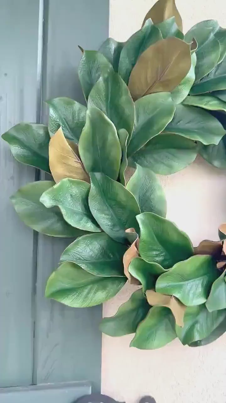 Realistic Magnolia Wreath for Front Door Artificial Magnolia Wreath Year Round All Season Door Wreath Housewarming Gift Summer Fall Wreath