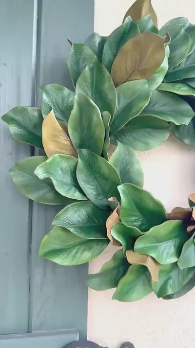 Realistic Magnolia Wreath for Front Door Artificial Magnolia Wreath Year Round All Season Door Wreath Housewarming Gift Summer Fall Wreath