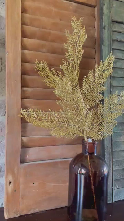Gold Glitter Leaf Spray for Christmas Tree Mantel Garland Holiday Decor Sparkly Artificial Pick for Wreath Making Floral Arrangements