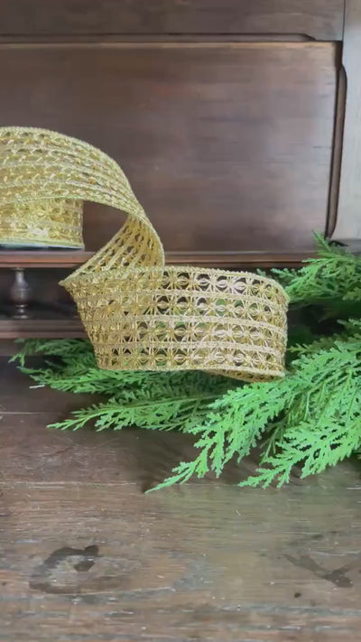 Gold Ribbon Christmas Ribbon for Wreaths Crochet Designer Ribbon Tree Ribbon Holiday Decor, Fall Ribbon, Craft Supply