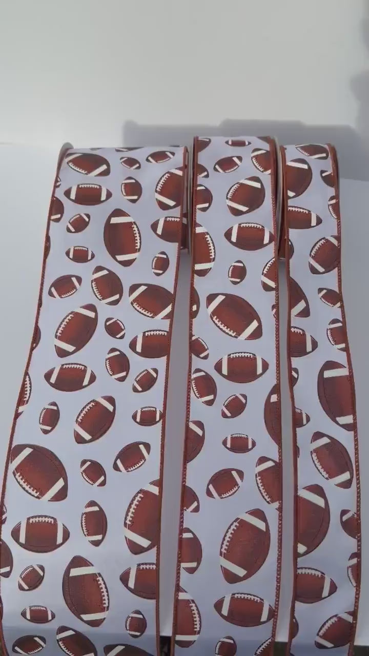 Football Ribbon, Brown and White Football Wired Ribbon, Game Day Ribbon, Football Wreath Ribbon, Team Spirit Decor, 10 Yards