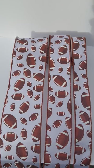 Football Ribbon, Brown and White Football Wired Ribbon, Game Day Ribbon, Football Wreath Ribbon, Team Spirit Decor, 10 Yards