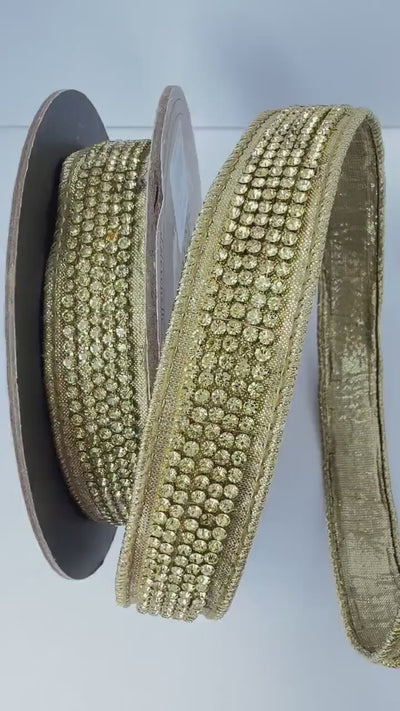 Christmas Ribbon, Wired Ribbon, Gold Metallic Ribbon, Christmas Tree Ribbon, Wreath Ribbon, Luxury Ribbon, D. Stevens