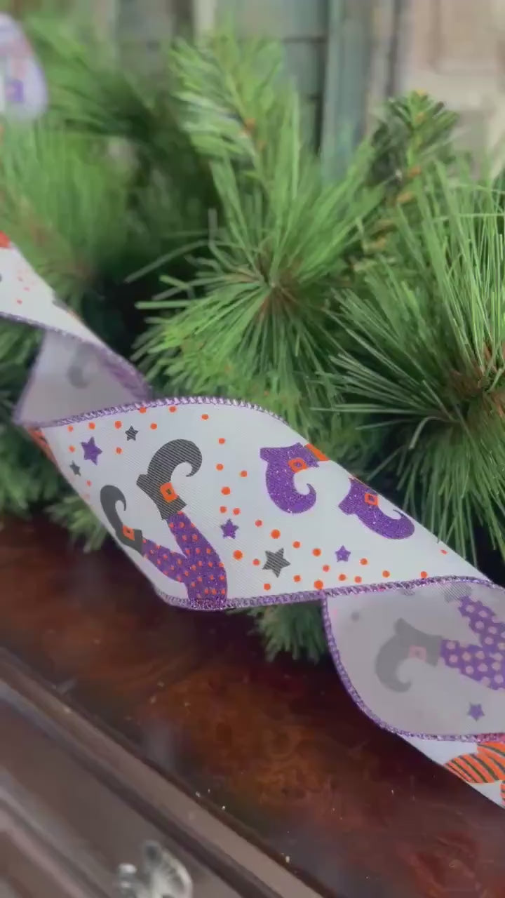 Halloween Wired Ribbon Witch Legs Ribbon Spooky Ribbon Halloween Decor Ribbon Wreath Making Ribbon Halloween wreath ribbon 10 Yard Roll