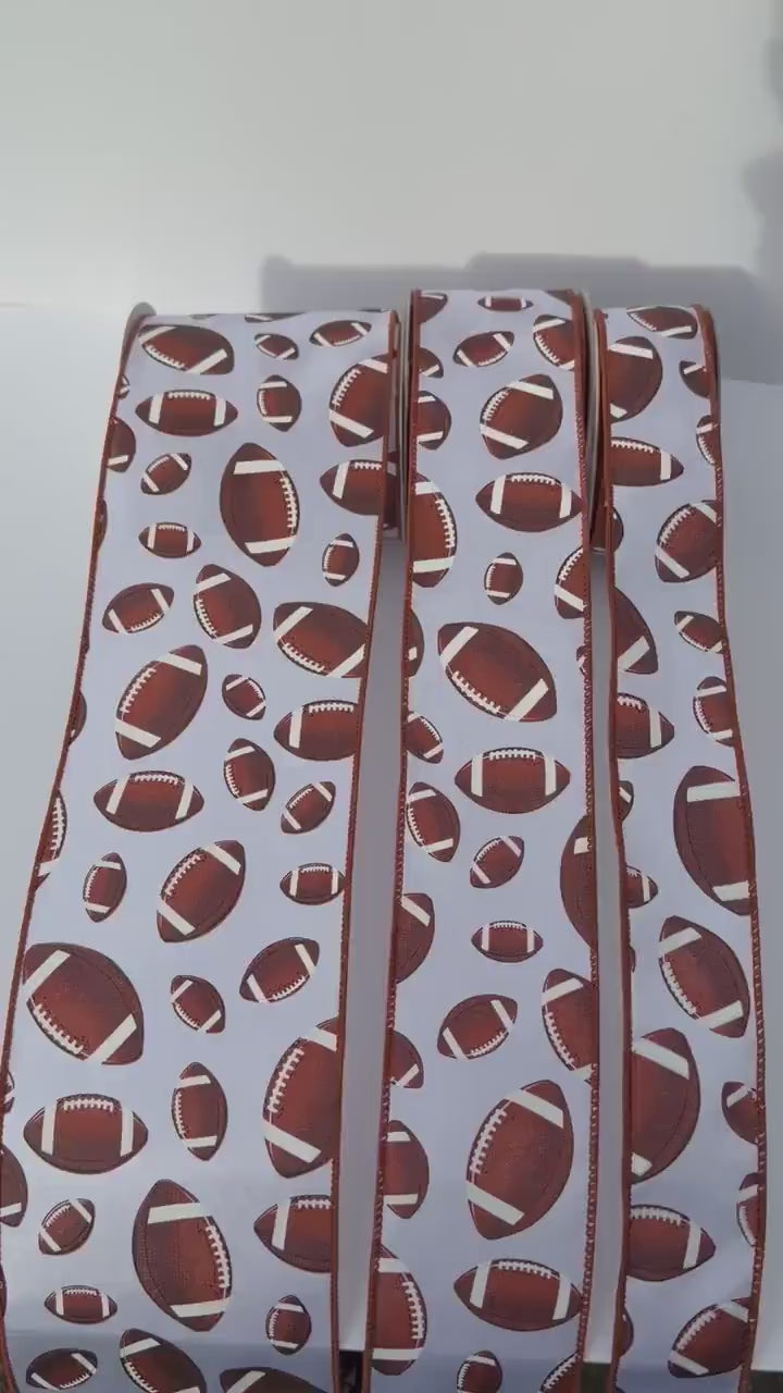 Football Ribbon, Brown and White Football Wired Ribbon, Game Day Ribbon, Football Wreath Ribbon, Team Spirit Decor, 10 Yards