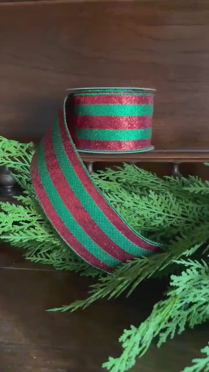 Red and Green Glitter Ribbon Christmas Ribbon Wired Edge Ribbon Wreath Supply Bow Making Ribbon Holiday Decor