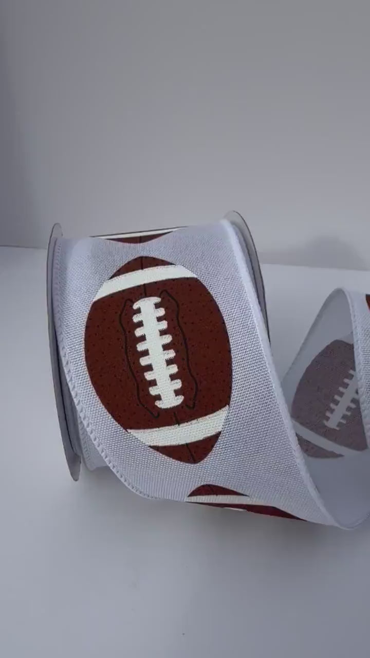 Football Ribbon, Brown and White Football Wired Ribbon, Game Day Ribbon, Football Wreath Ribbon, Team Spirit Decor, 2.5 Inch x 10 Yards