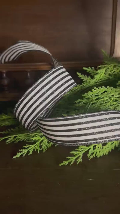 Black and White Striped Ribbon Farmhouse Wired Ribbon Wreath Ribbon Bow Making Gift Wrap Ribbon Wreath Supplies