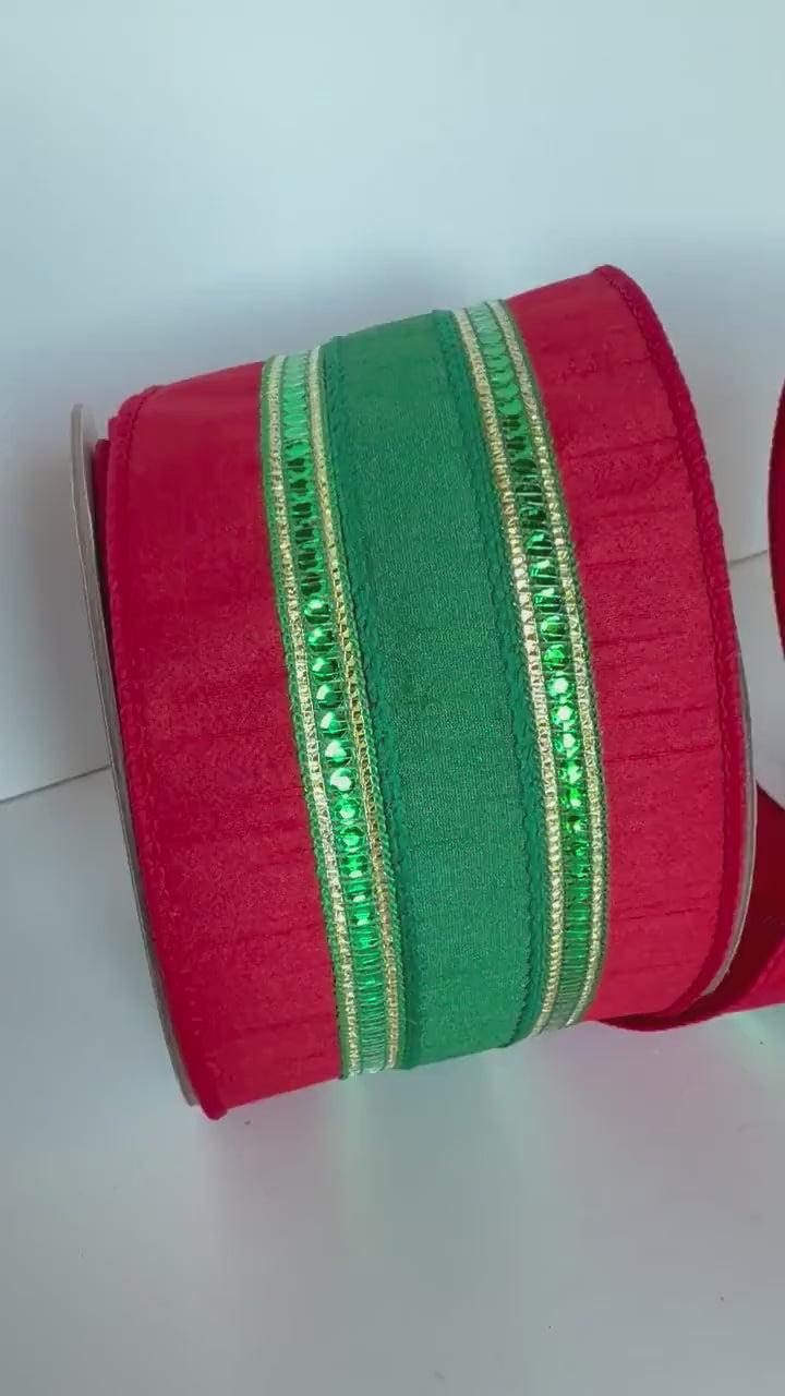 Christmas Ribbon Red Green Wired Ribbon Wreath Bow Ribbon Christmas Tree Ribbon Farrisilk Ribbon
