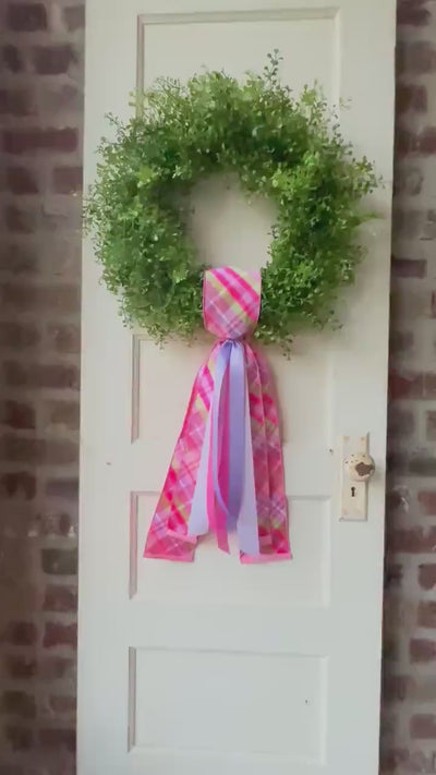 Spring Pink Plaid Wreath Sash for Front Door, Pastel Ribbon Wreath Tie, Easter Door Decor, Boxwood Wreath Accent, Front Door Decor