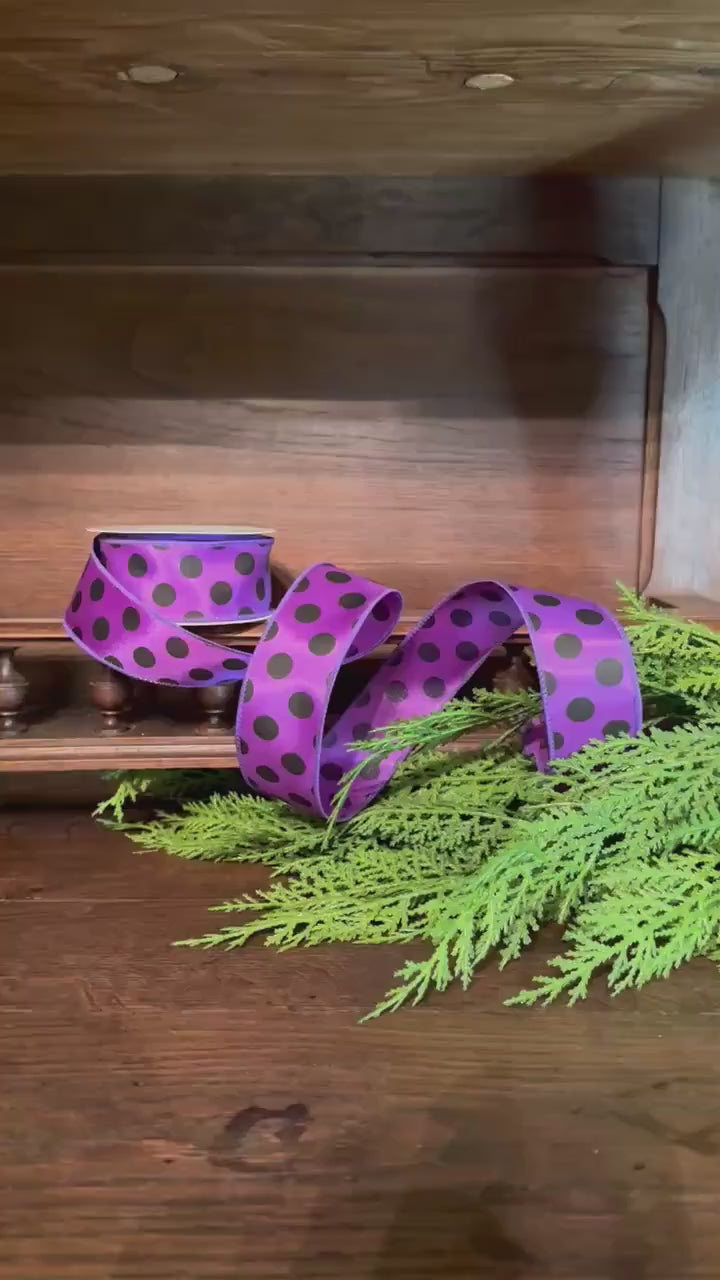 Wired Polka Ribbon Craft Supply for Wreath Making Material for Halloween Door Decor Craft Accent Bow Making Floral Arrangement Craft Supply