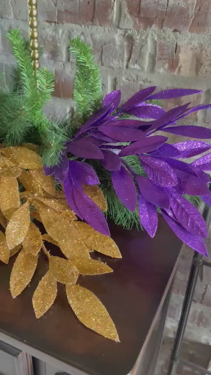 Gold Glitter Bay Leaf Spray Christmas Pick Holiday Floral Stem Wreath Decor Tree Decoration Gold Foliage Accent