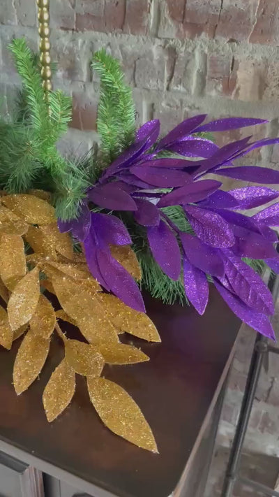 Gold Glitter Bay Leaf Spray Christmas Pick Holiday Floral Stem Wreath Decor Tree Decoration Gold Foliage Accent
