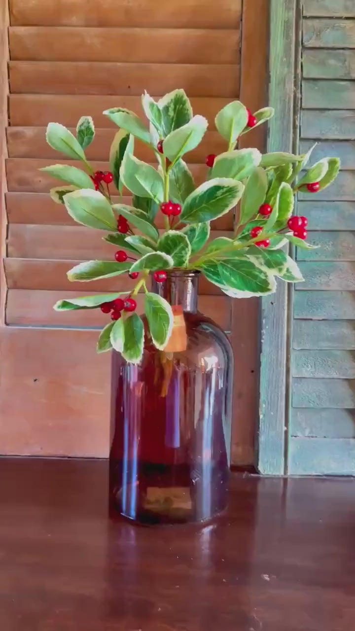 Holly Berry Bundle Realistic Holiday Greenery Christmas Bush Artificial Variegated holly Red Berry Stems for Wreaths Supplies Holiday Decor