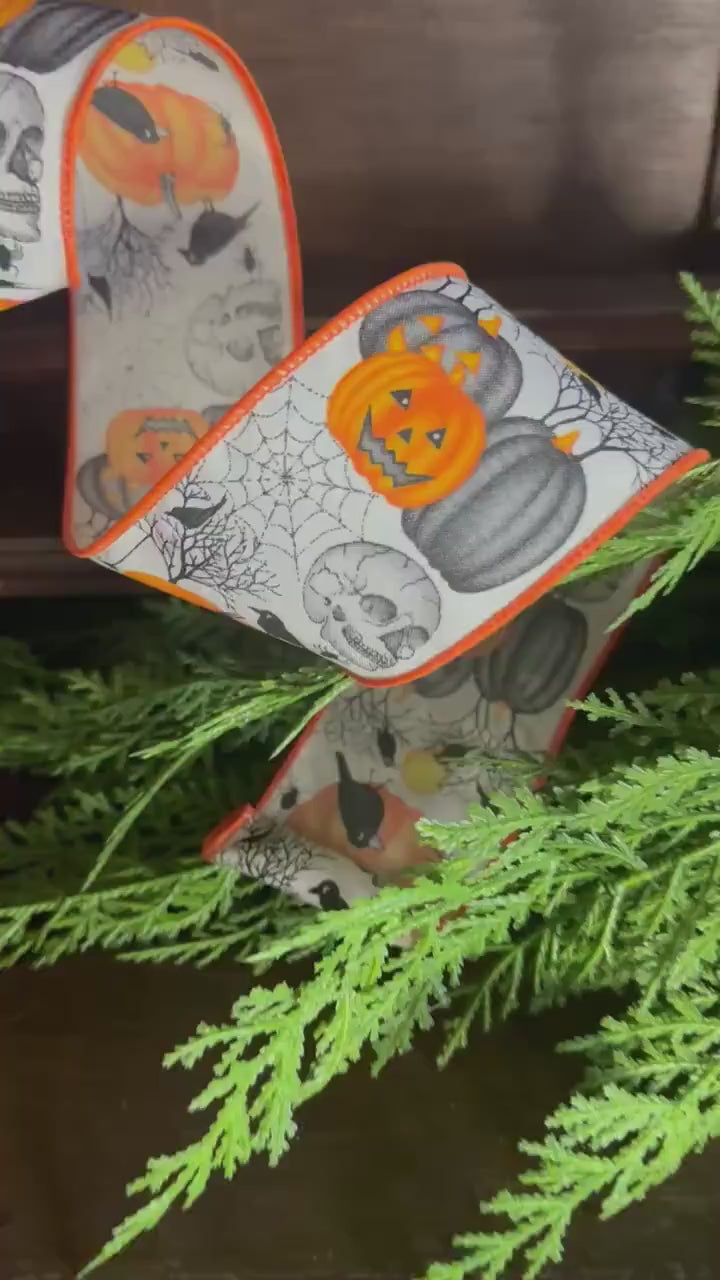 Halloween Wired Ribbon Crow Craft Supply Halloween Pumpkin Ribbon Skull Spider Ribbon Halloween Bow Orange Ribbon Jack O Lantern