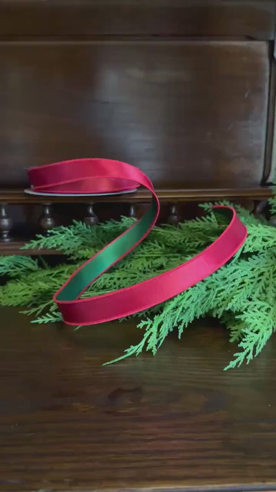 Red and Green Satin Wired Ribbon Designer Holiday Ribbon for Wreaths Gift Wrapping Christmas Decor