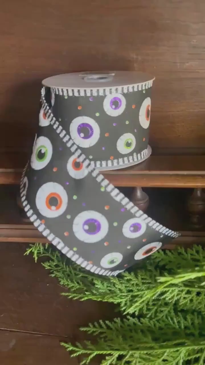 Halloween Eyeball Ribbon Wired Ribbon Spooky Halloween Ribbon Wreath Ribbon Bow Making Ribbon Halloween Decor 10 Yard Roll