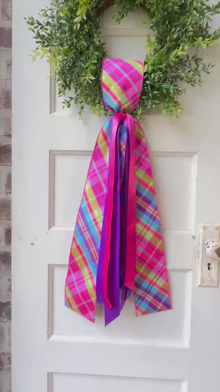 Plaid Ribbon for Wreath Summer Wreath Sash Bright Accent Wreath Sash Design Door Decor Spring Sash Craft Supply Colorful Trim Festive