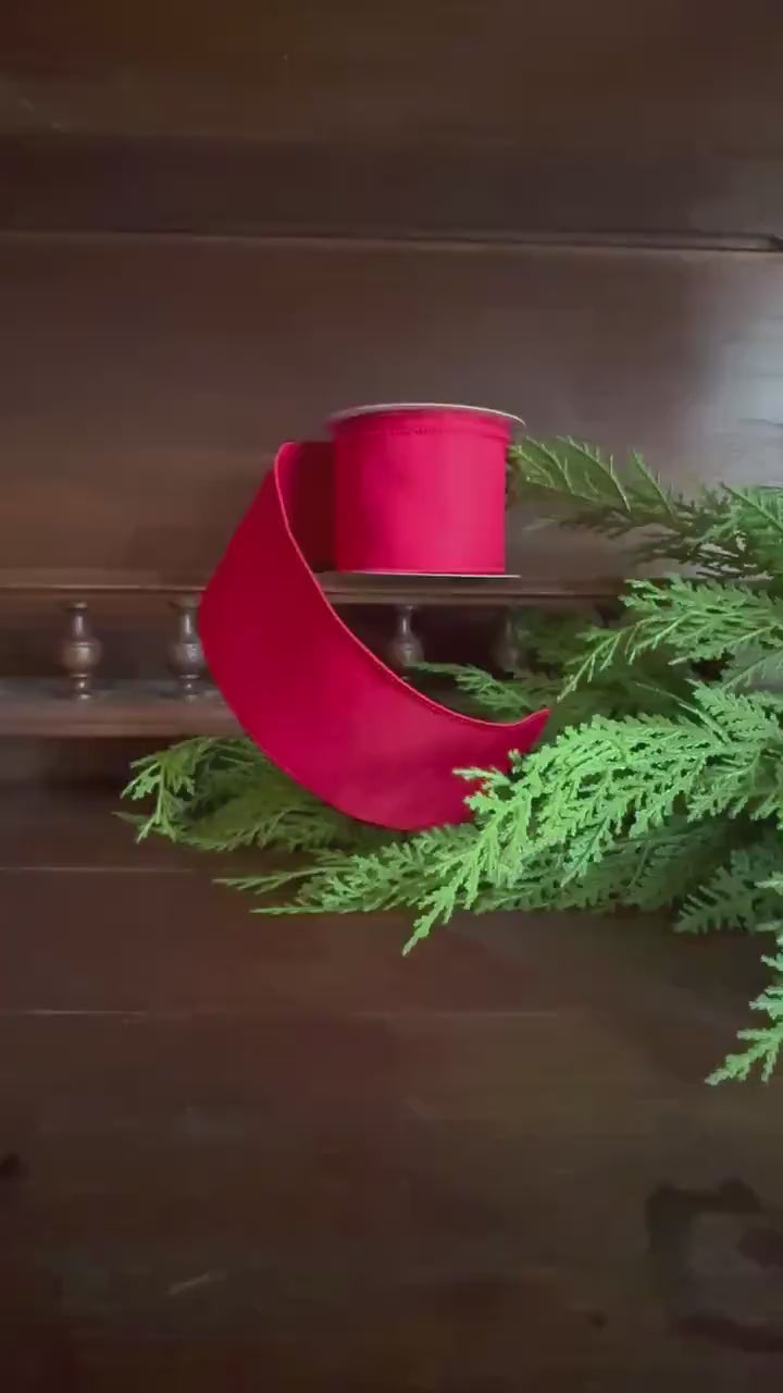 Red Ribbon Wired Christmas Ribbon Holiday Decor Ribbon for Wreath Making Bow Making Craft Supply Wide Ribbon Gift Ribbon