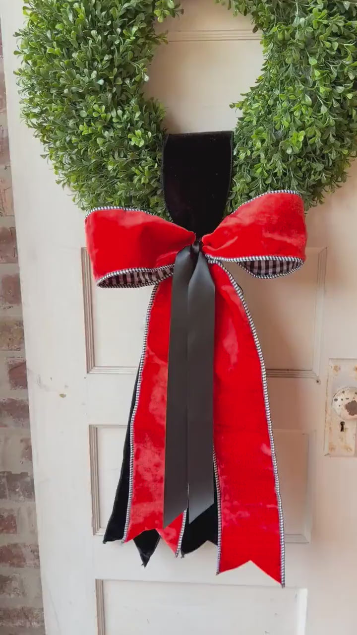 Orange Velvet Wreath Sash Black White Gingham Wreath Bow Front Door Decor Game Day School Color Decor