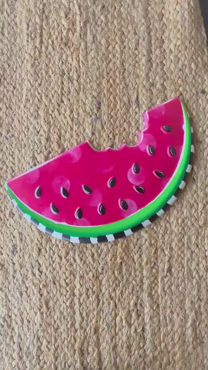 Watermelon Wall Hanging Metal Sign Summer Farmhouse Kitchen Decor Fruit Accent Red Watermelon Slice 4th of July