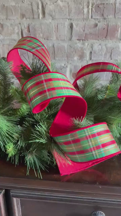 Christmas Plaid Ribbon Wreath Making Holiday Decoration Wire Edge Metallic Designer Ribbon Traditional Plaid Tartan Red D Stevens Ribbon