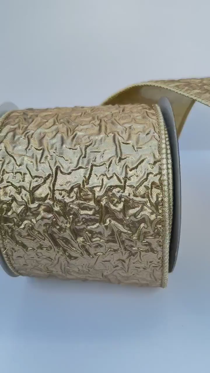Christmas Ribbon, Wired Ribbon, Wreath Ribbon, Designer Ribbon, Gold Metallic Ribbon, Bow Making, John Mark Ribbon