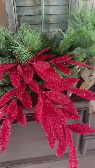 Purple Glitter Bay Leaf Spray Christmas Pick Holiday Floral Stem Wreath Decor Tree Decoration Purple Foliage Accent Halloween Decor