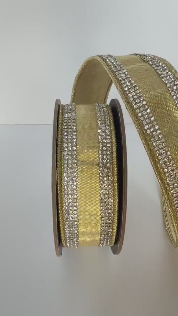 Gold Crystal Edge Ribbon Wired Ribbon Luxury Designer Ribbon Wedding Ribbon Christmas Tree Ribbon Wreath Ribbon Holiday Decor D Stevens