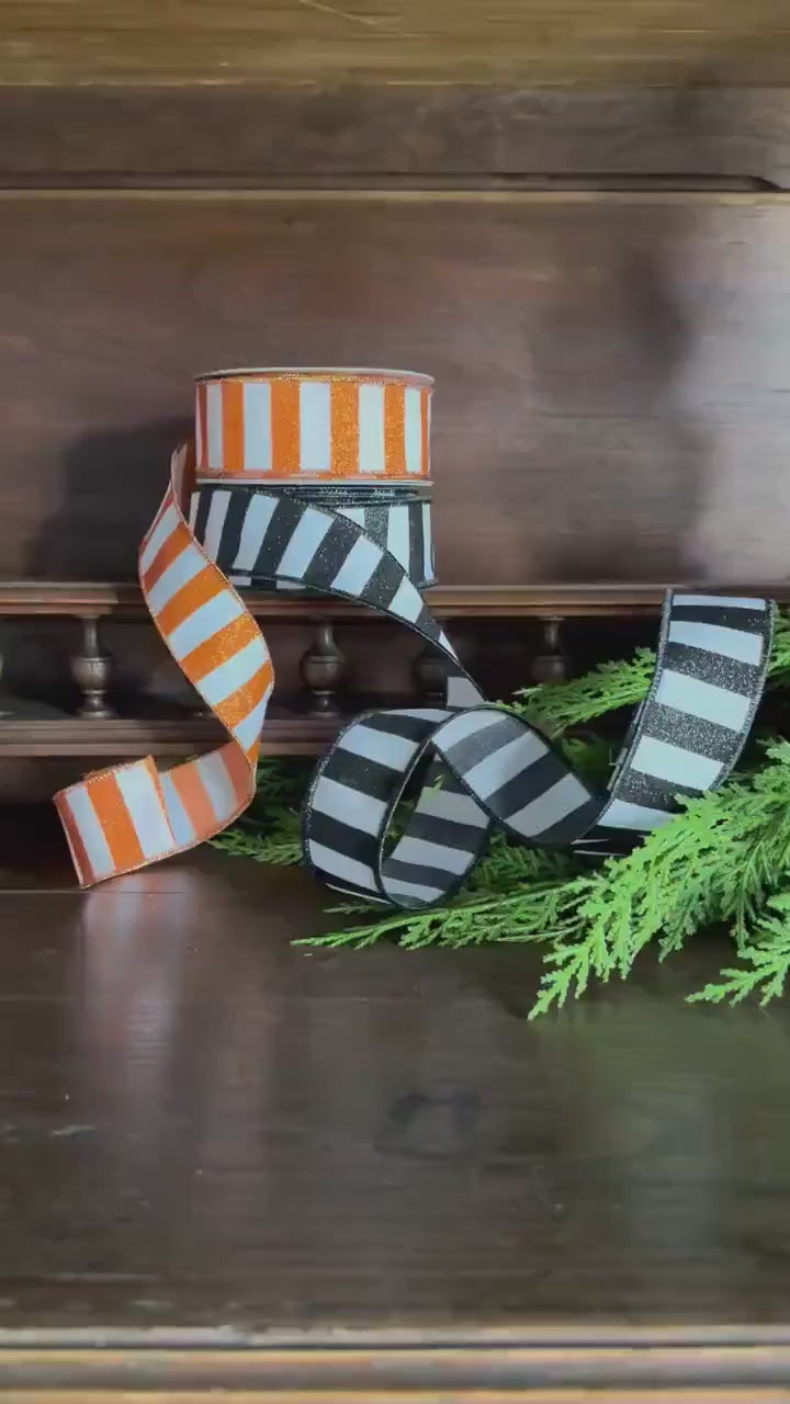 Black White Stripe Ribbon Wired Edge Ribbon Wreath Ribbon Bow Making Ribbon Farmhouse Ribbon Halloween Ribbon Gift Wrap Ribbon 10 Yard Roll