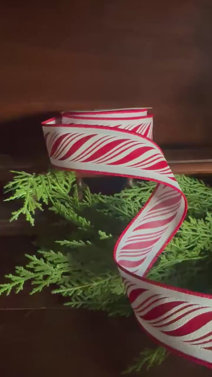 Candy Cane Christmas Ribbon, Peppermint Wired Ribbon, Holiday Ribbon, Bow Making Ribbon, Designer Ribbon, Christmas Decor
