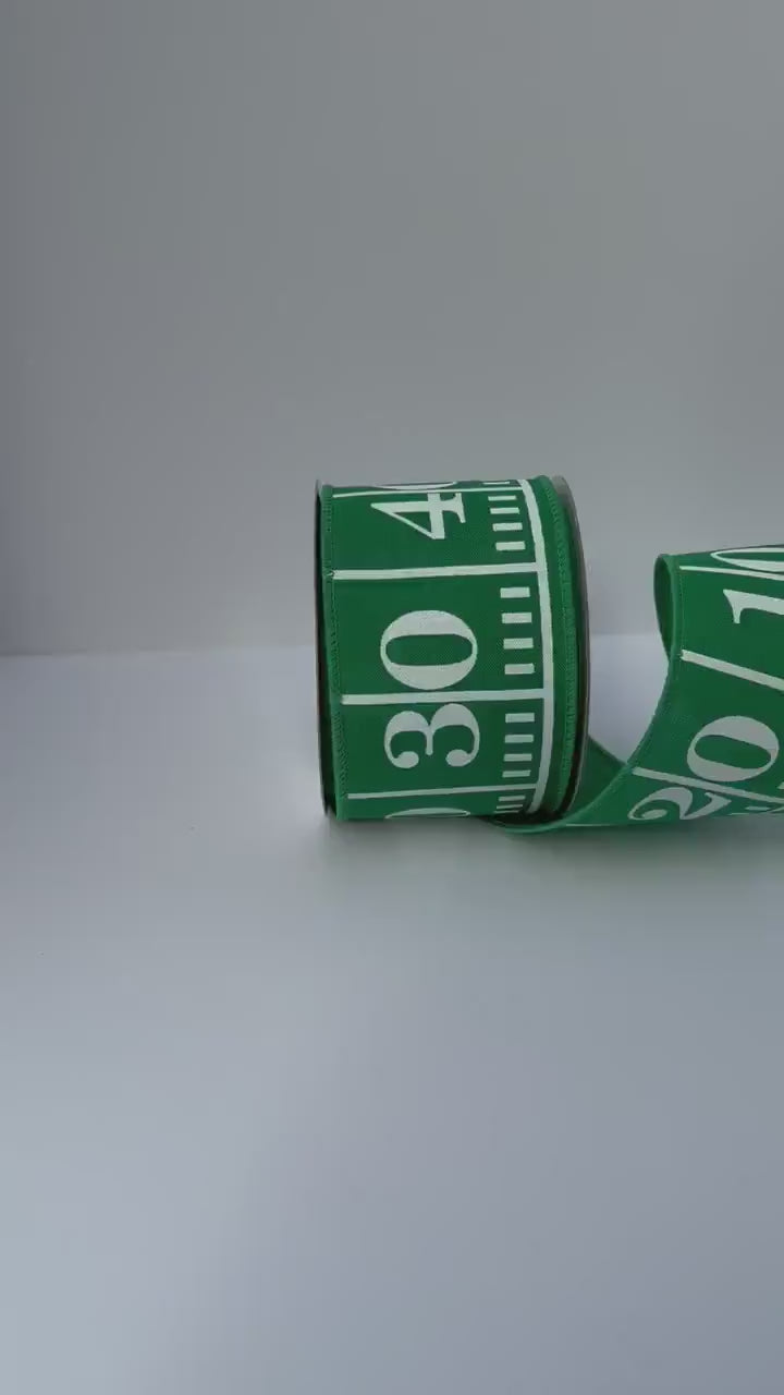 Football Field Ribbon, Game Day Ribbon, Green Football Ribbon, Wired Ribbon, Football Wreath Ribbon, Team Spirit Decor, 2.5 Inch x 10 Yards