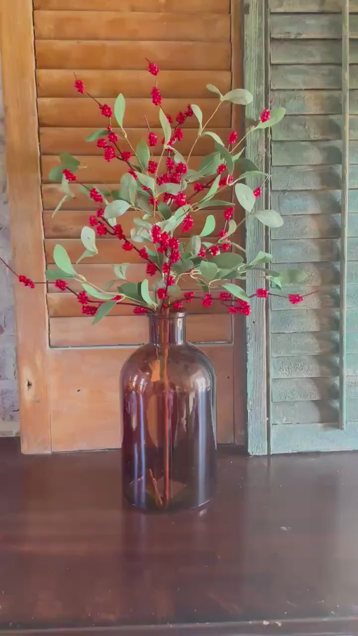 Berry Leaf Sprays Artificial Greenery Stems Decorative Berries for Wreaths Garlands Vases Holiday Floral Arrangement Christmas Berry 28 inch
