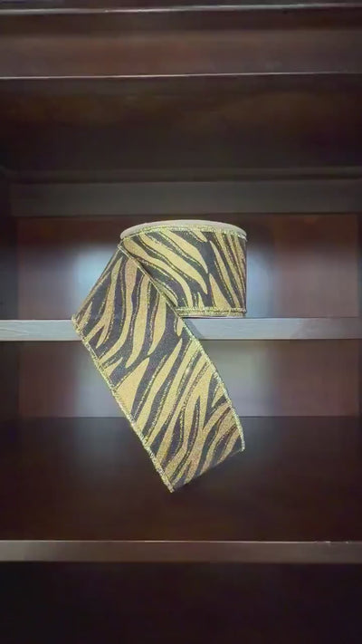 Tiger Print Ribbon Gold Black Wired Edge Ribbon Game Day Ribbon Homecoming Ribbon Football Ribbon Wreath Ribbon 2.5 10 Yard Roll